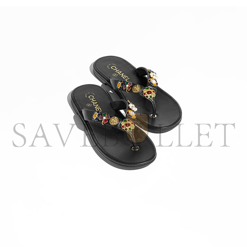 Ch*el thongs lambskin & metal black g46304